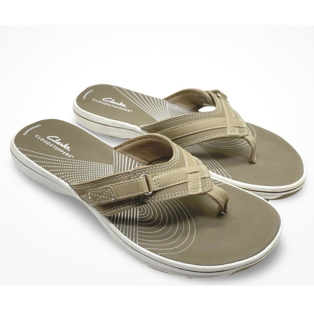 Clarks Cloudsteppers Arla Glitz Taupe Grey Thong Sandals Womens - Picture 2 of 9